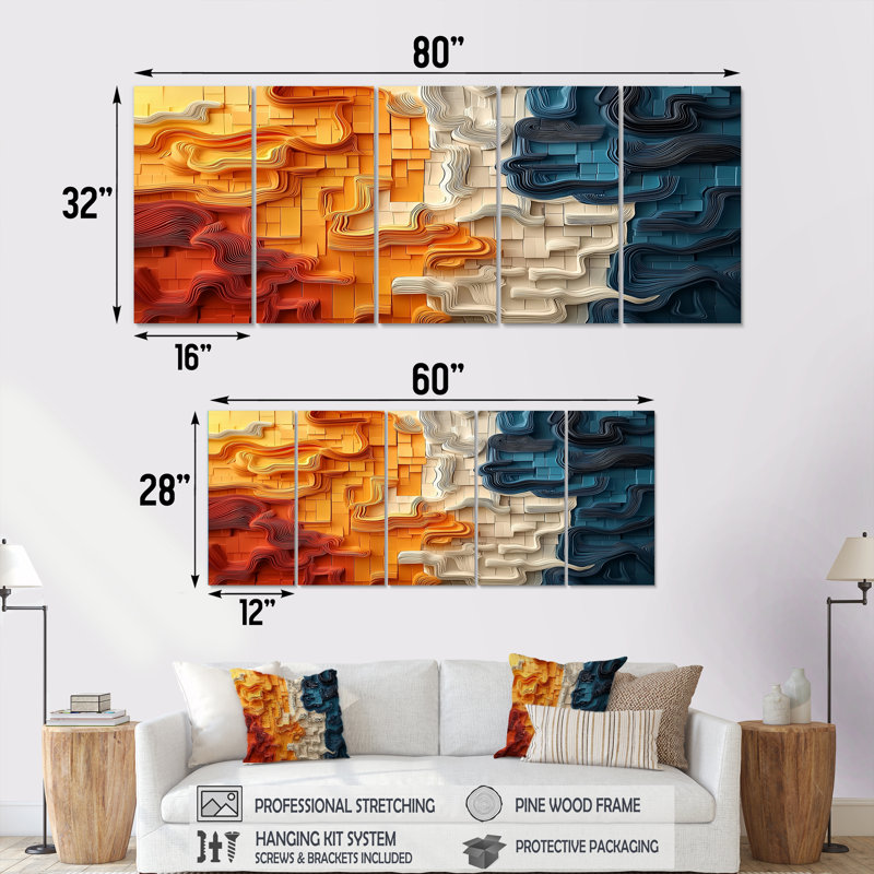 Biomorphism Fragments Forms III - Cubism Wall Art - ensemble d'art mural moderne, 5, H 32 po x l 80 po