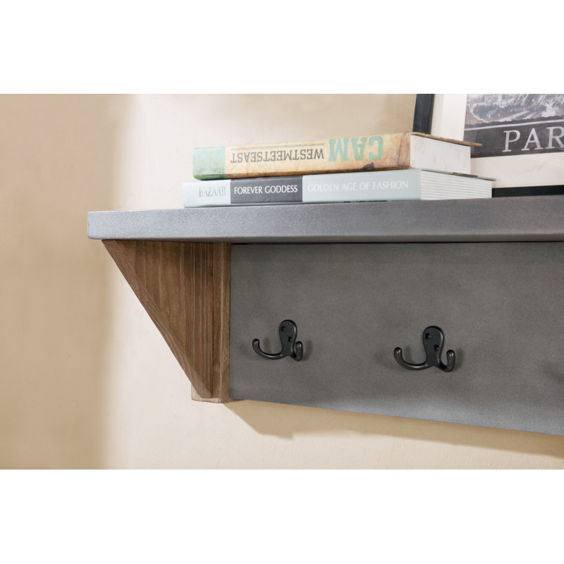 Aston 40" Wide Rustic Industrial Wall Mounted Coat Rack With 5 Hooks And 1 Shelf With 1 Bench