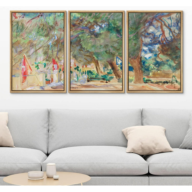 Rustique campagne aquarelle pastel vibrant 3 pièces, H 36 po x l 24 po x P 1,5 po, Naturel