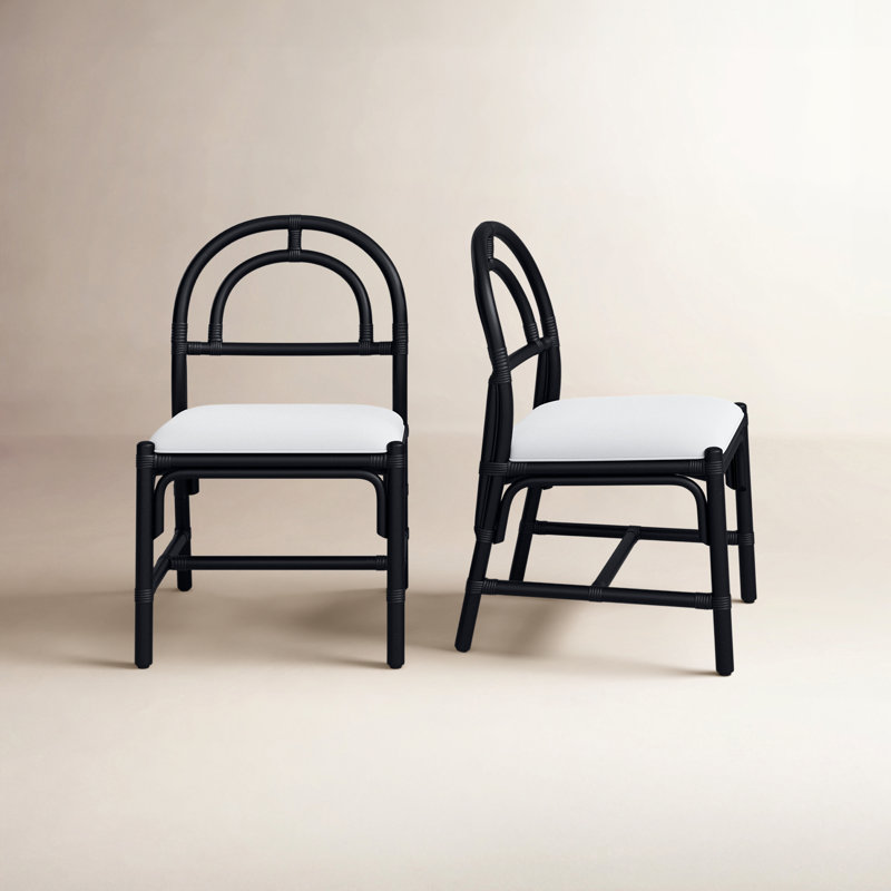 Polyester Upholstered Wicker/Rattan Frame Dining Chair , Black