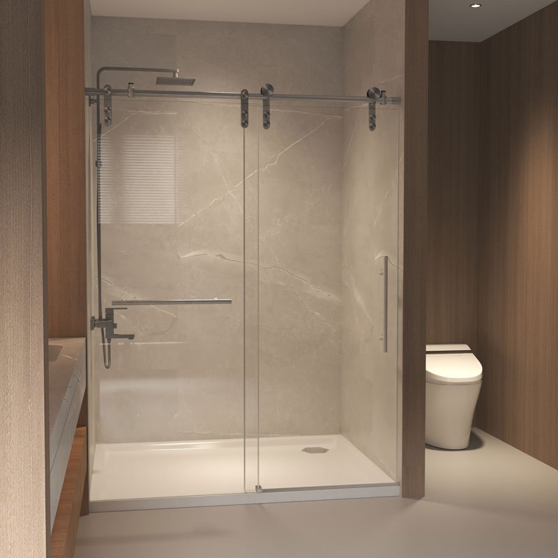 Porte de douche coulissante sans cadre en acier inoxydable 44-48 po Nickel brossé, Nickel brossé