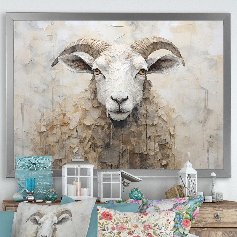 Cozy beige minimalisme mouton sur toile, H 30 po x l 40 po x P 1,5 po, Cadre simple argenté