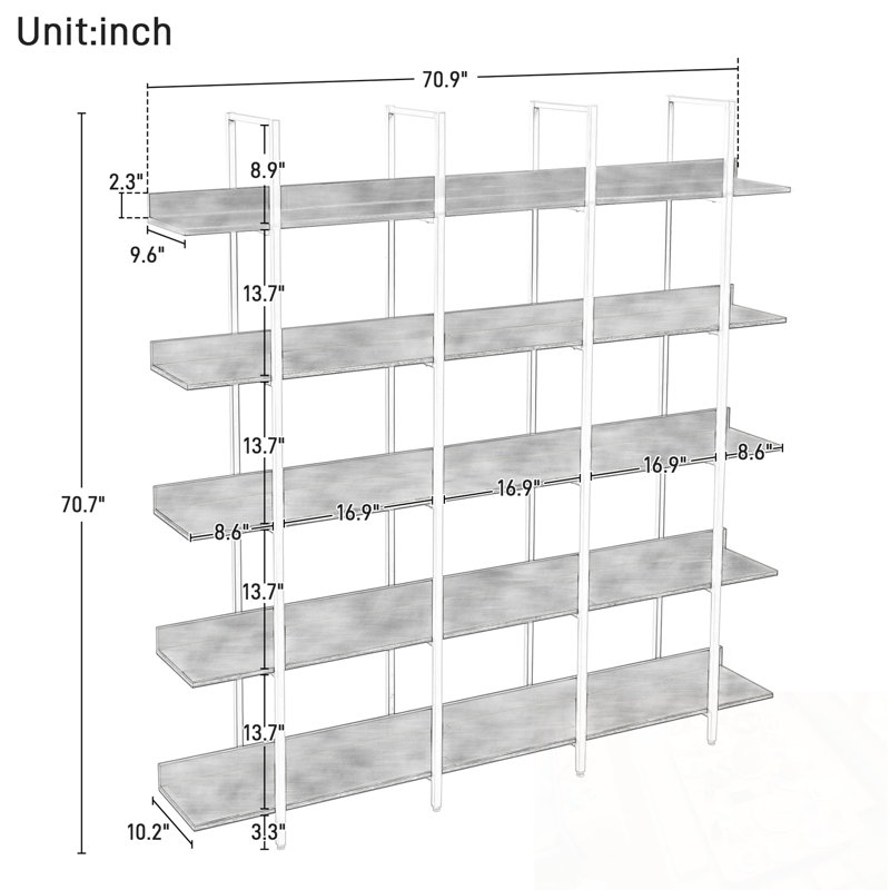5 Tier Huizenga with Metal Frame, White+Natural