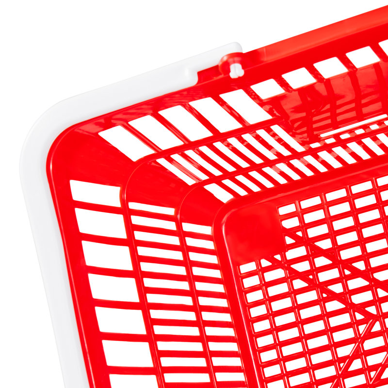 Shopping Baskets, 21L Stackable PE Plastic Grocery Baskets with Handles, Dense Mesh Structure, Holds up to 20 lbs, Portable for Grocery, Retail, Stores, Supermarket, Home Use, Red