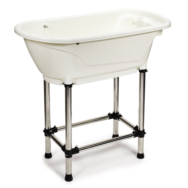 Ivory Elevated Grooming Tub with Chrome Stand
