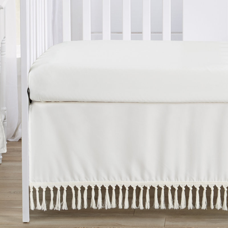 Ivory Microfiber Boho Dot Toddler Comforter with Macrame Fringe