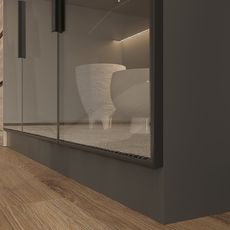 94.5 '' W Combination Bookcase With Glass Doors，display Cabin With Led Lights, Black