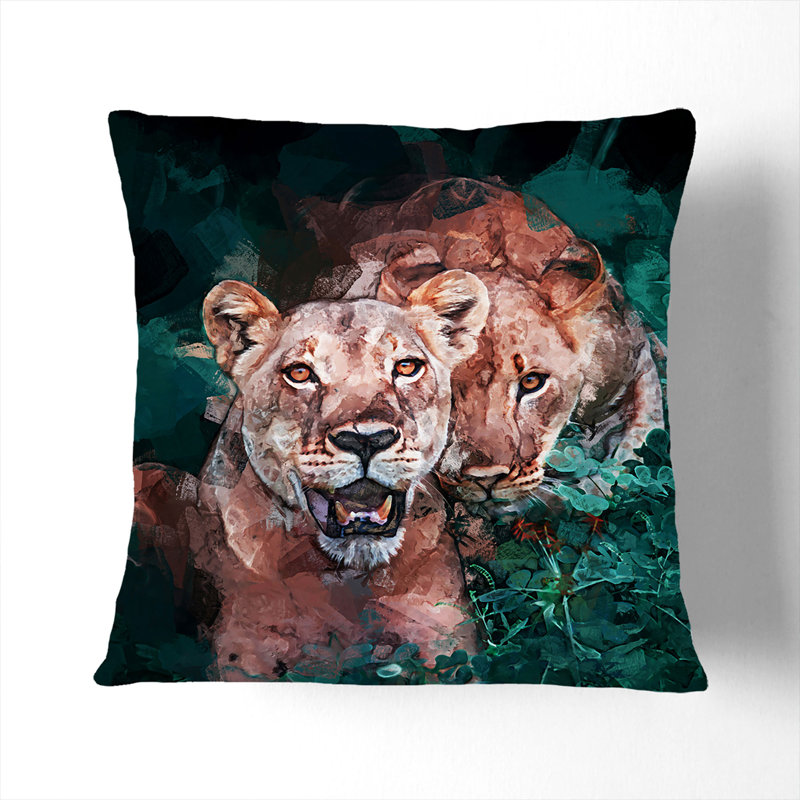 Lioness Duo Cushion with Filling, Black, 40cm H x 40cm W x 15cm D