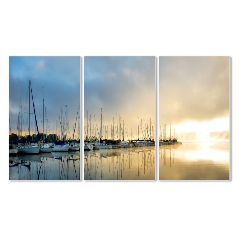 « voiliers on the dock triptyque », ensemble de 3 reproductions de photo sur plaque murale