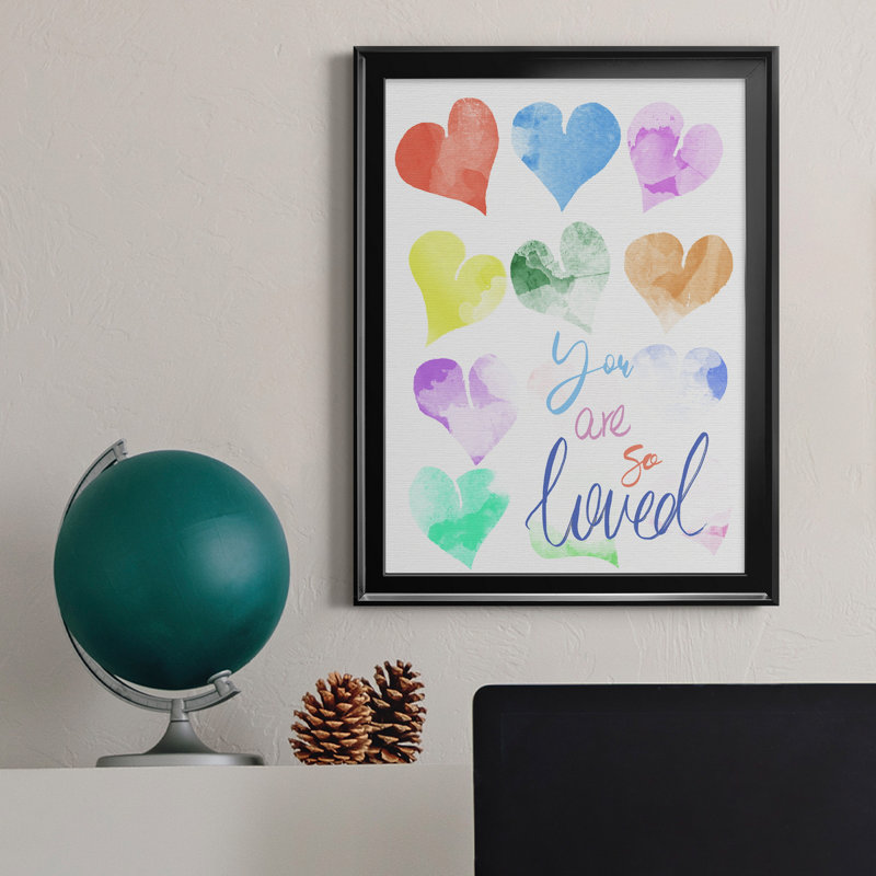 «You Are So Loved», art textuel sur toile, H 22,5 po x l 30,5 po x P 1,5 po, Cadre noir
