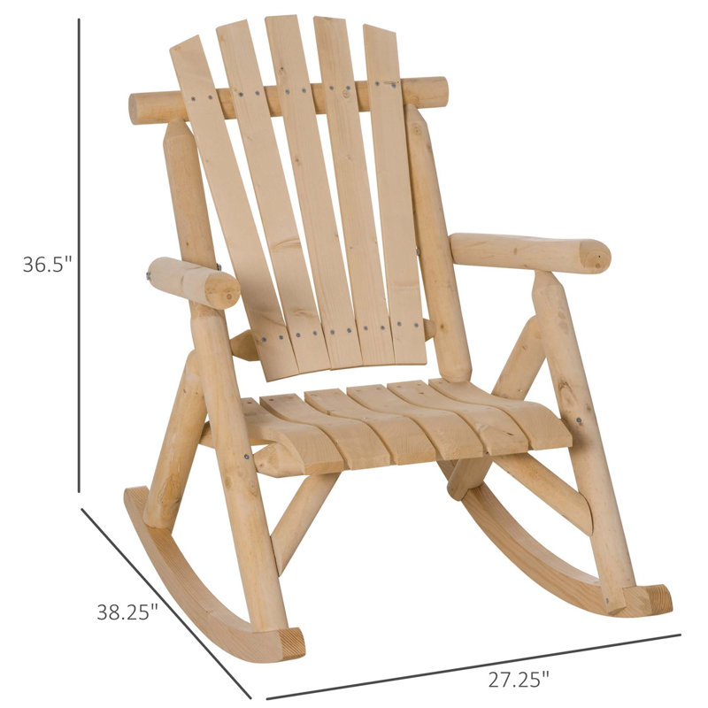 Chaise berçante en bois rustique Adirondack avec siège à lattes et dossier haut