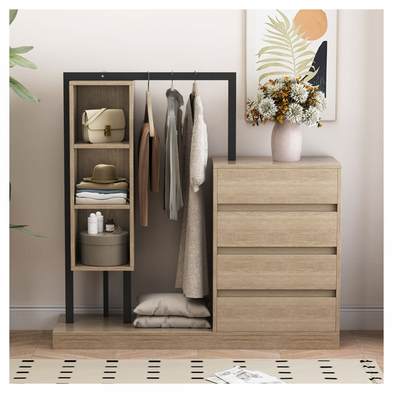 Armoire avec 4 tiroirs et 3 tablettes, Naturel