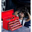Boîte à outils 4 en métal portable - Fabrication en acier de qualité, finition rouge, pour divers espaces de travail Boîte à outils avec 4 tiroirs en acier, thermolaqué, serrure sécurisée, garage et entrepôt