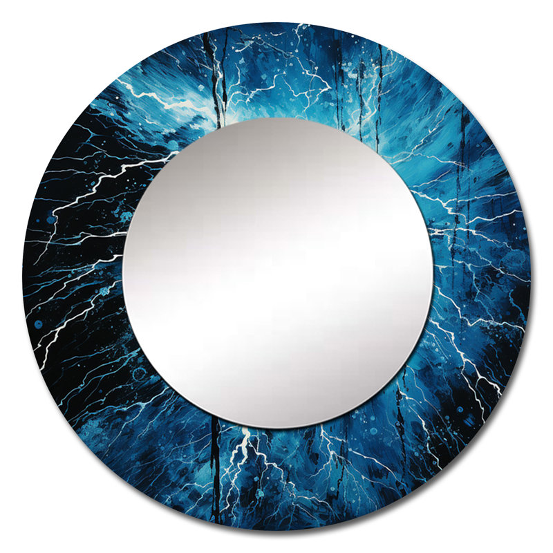 Lightning Electric Symphony Pointillism II - miroir mural Lightning, miroir décoratif rond bleu, impression d'art en métal