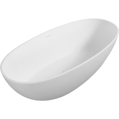65" Freestanding Solid Surface Bathtub, Luxury Handcrafted Stone Resin Freestanding Soaking Bathtub With Overflow And Pop-Up Drain, Matte White 24S06-65MW