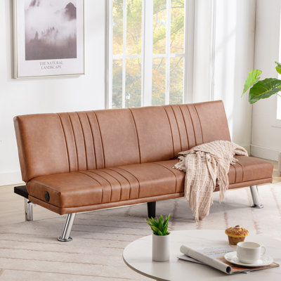 Futon canapé-lit pliant en cuir Kanasha avec station de charge USB