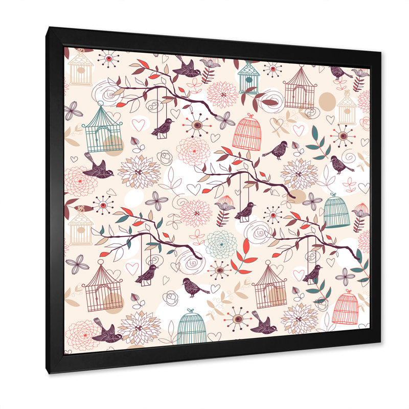 Motif d'oiseaux - peinture, Impression noire sur toile encadrée, H 16 po x l 16 po x P 1 po