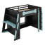 Lit mezzanine en bois avec bureau, tablettes multiples et lumière RVB-1031109855