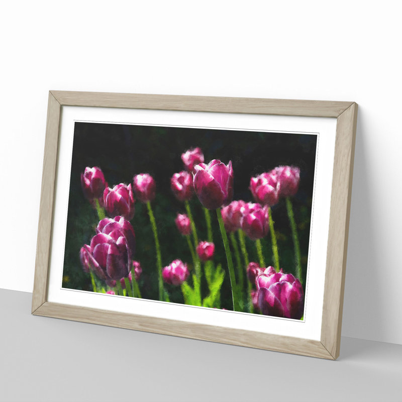 Pink Tulip Flowers - Framed Print, 27cm H x 36cm W x 2cm D, Oak Framed