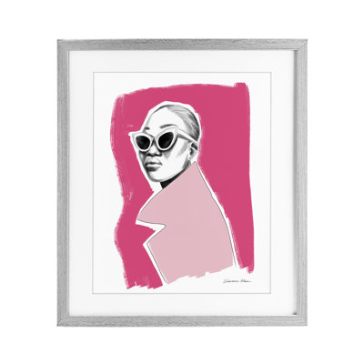 Pink Attitude Fashion Portrait Framed Print Under Glass, design by Simone Elum