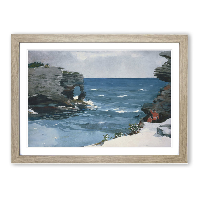 Rocky Shore Bermuda by Winslow Homer - Picture Frame Painting, 27cm H x 36cm W x 2cm D, Oak Framed