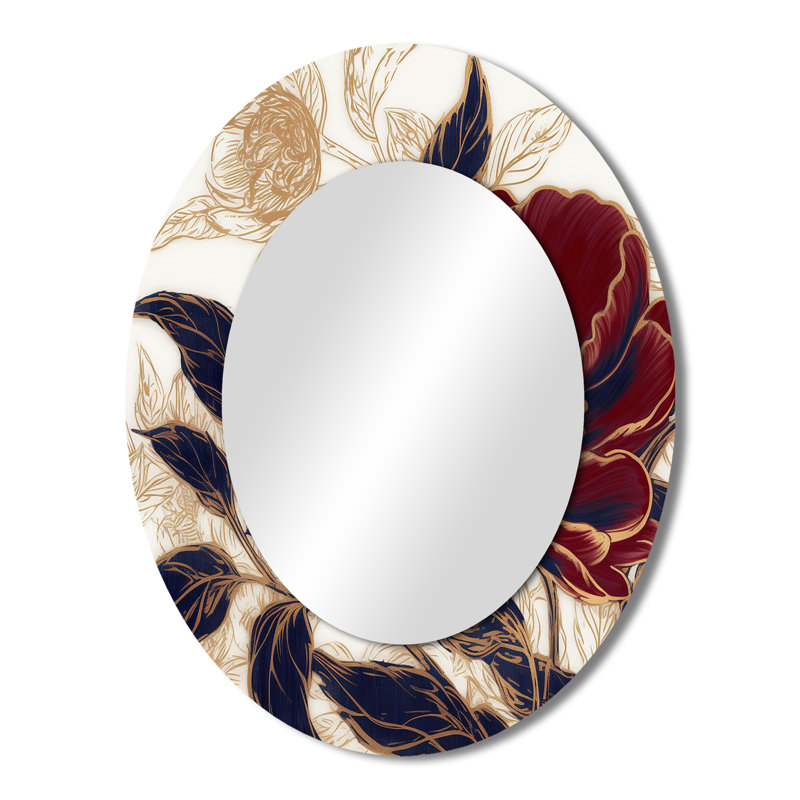 Miroir mural rouge sur œillets rouge et bleu I, 43 po x 33 po