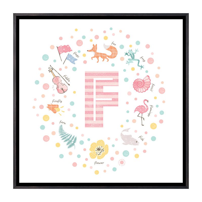 Impression rose lettre illustrée, Pas de tapis, H 26 po x l 26 po x P 1,5 po, Toile avec cadre noir patiné