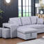 Canapé-lit modulaire réversible en tissu de lin avec méridienne de rangement et 2 tabourets