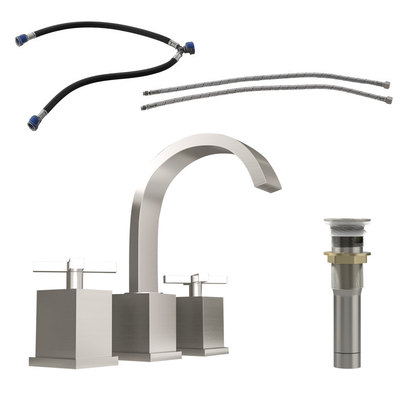 Modern Double Handle Widespread Bathroom Faucet with Drain Assembly, Brushed Nickel