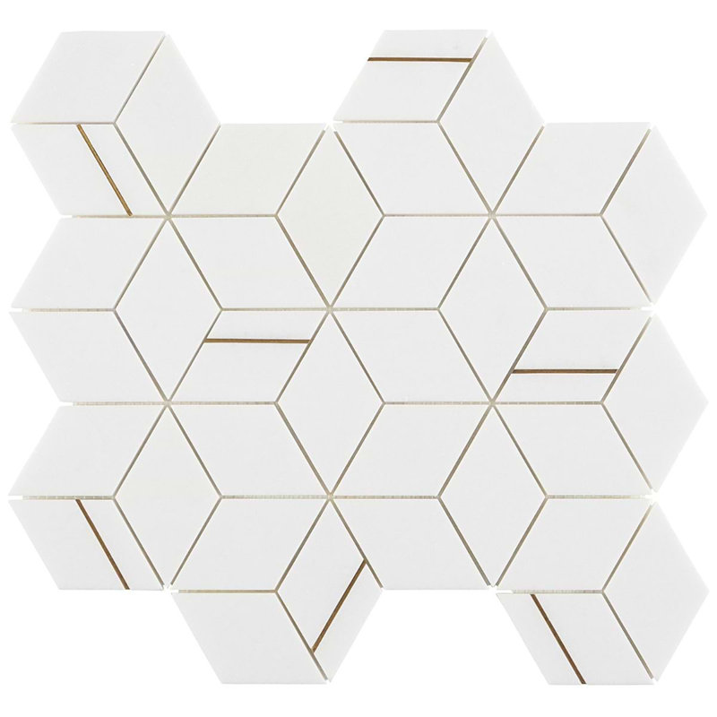 Morgana Polished Marble And Brass Mosaic, Thassos