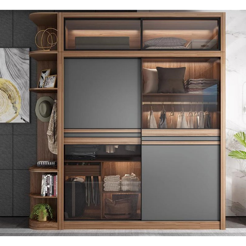 Modern Simple Glass Wardrobe, 98.43" H x 86.61" W x 23.62" D