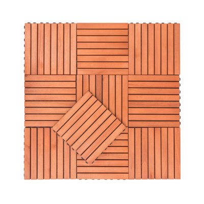 Carreau de terrasse en bois brun rougeâtre à 8 lattes Kaia (ensemble de 10 tuiles)
