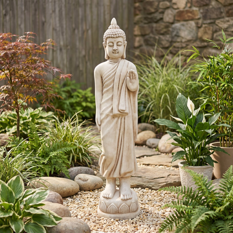 Statue de jardin de Bouddha debout, résine blanche, décor de patio zen extérieur, white
