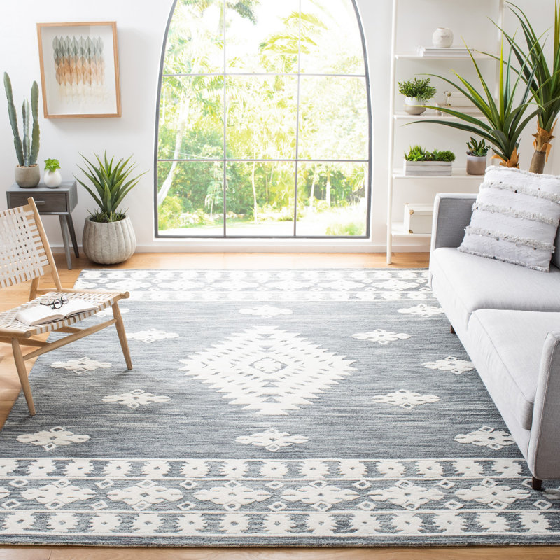 Hand Tufted Wool/Cotton Southwestern Rug in Dark Gray, Rectangle 8' x 10'