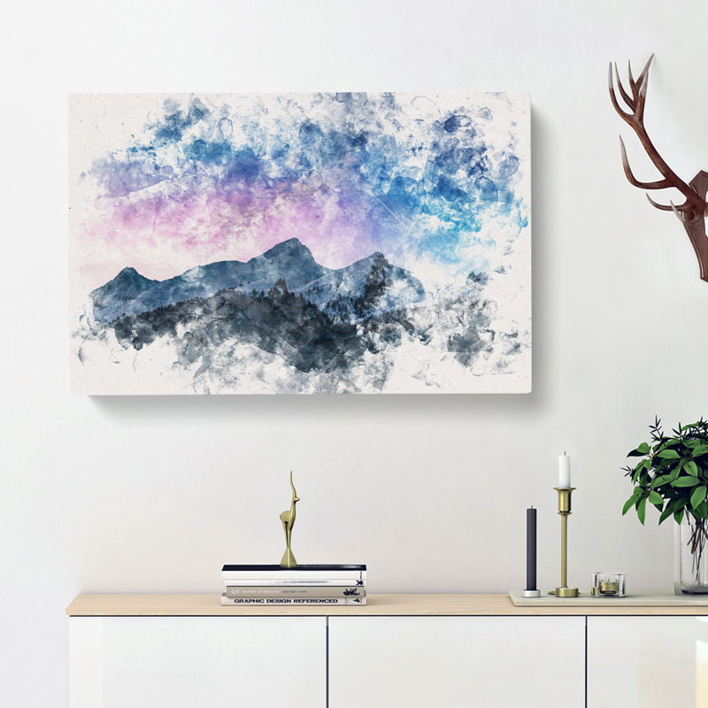Shooting Star over Moena in Italy Watercolour - Wrapped Canvas, 35cm H x 50cm W x 3cm D