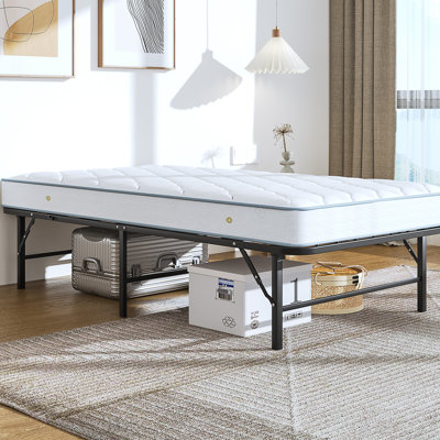 Structure de lit pliante sans outils, lit plateforme en métal de 14 pouces de hauteur, structure de lit pliable robuste, aucun sommier requis, structure en acier robuste pour matelas