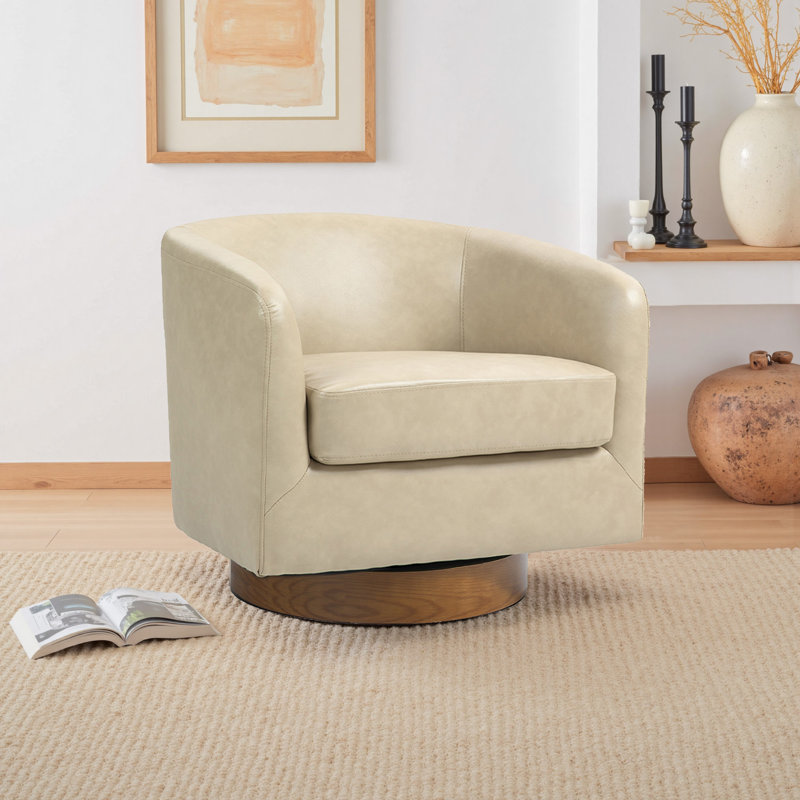 Bennett 79Cm Wide Swivel Barrel Chair, Cream Faux Leather