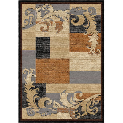 Gisello Hallway Runner/Area Rug With Modern Geometric-Floral Polypropylene - Grey