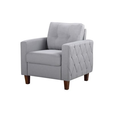 Button Tufted Piped Trim Square Arm Upholstered 3-Seater Sofa Couch, Polyester Fabric Transitional Living Room Sofa Furniture