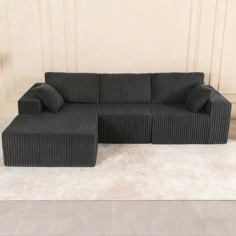 Canapé modulaire moderne en L avec assise profonde et méridienne, pour le confort du salon et de la chambre à coucher, Gris
