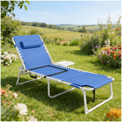 Chaise longue de piscine, fauteuil de bronzage avec trou pour le visage et table d'appoint