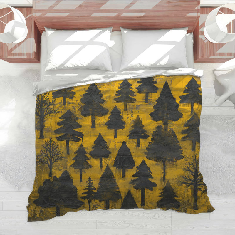 Trees On Yellow Comforter, Queen