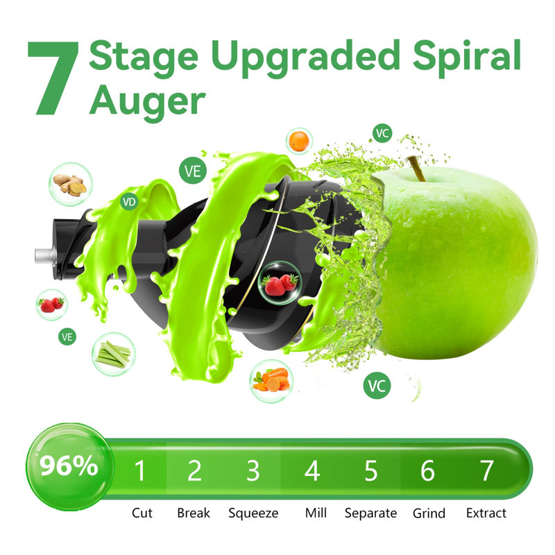 Aeitto - slow cold press juicer, vertical juicer, large channel, suitable for whole fruits and vegetables, BPA free, Black