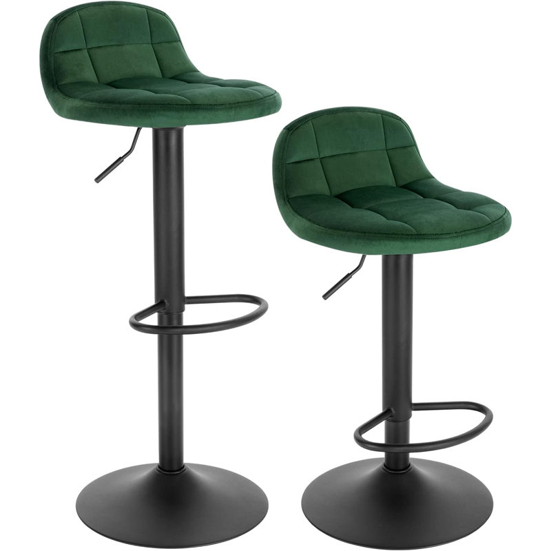 Ashar Swivel Upholstered and Velvet Adjustable Height Bar Stool with Steel Frame, Dark Green
