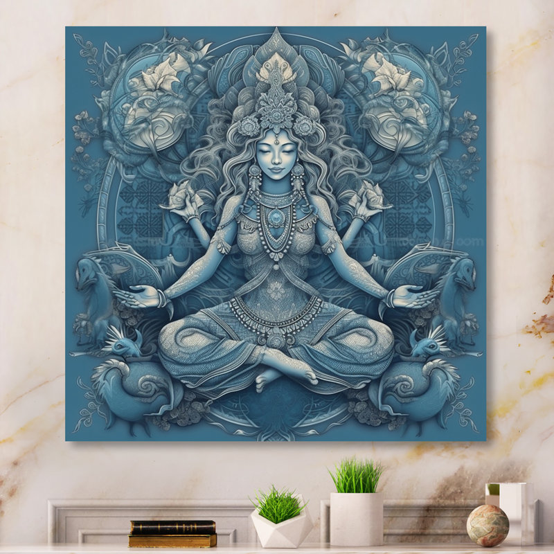 Divine déesse Yogini en bleu divin I - impressions d'art mural de yoga, H 36 po x l 36 po x P 1,5 po, Toile tendue