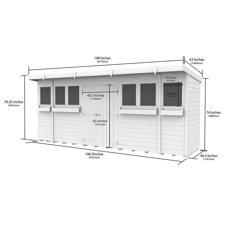 16ft x 4ft Pent Summer Shed