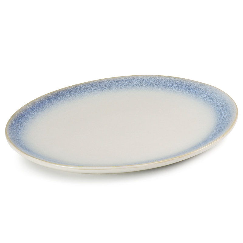 Blue Reactive Glaze Oval Ceramic Serving Platter, 13.6 Inches