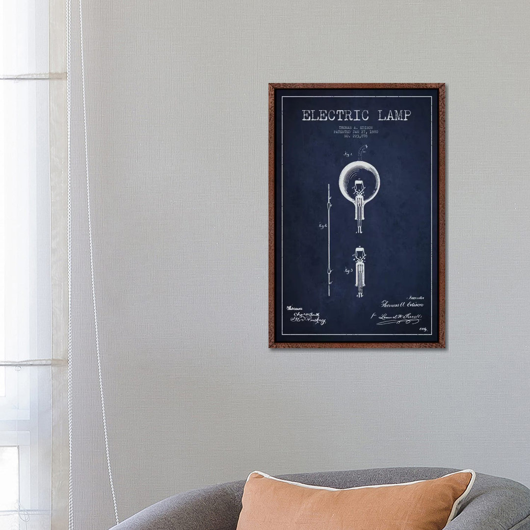 Electric Lamp Navy Blue Patent Blueprint von Aged Pixel - Gallery-Wrapped Canvas Giclée on Canvas