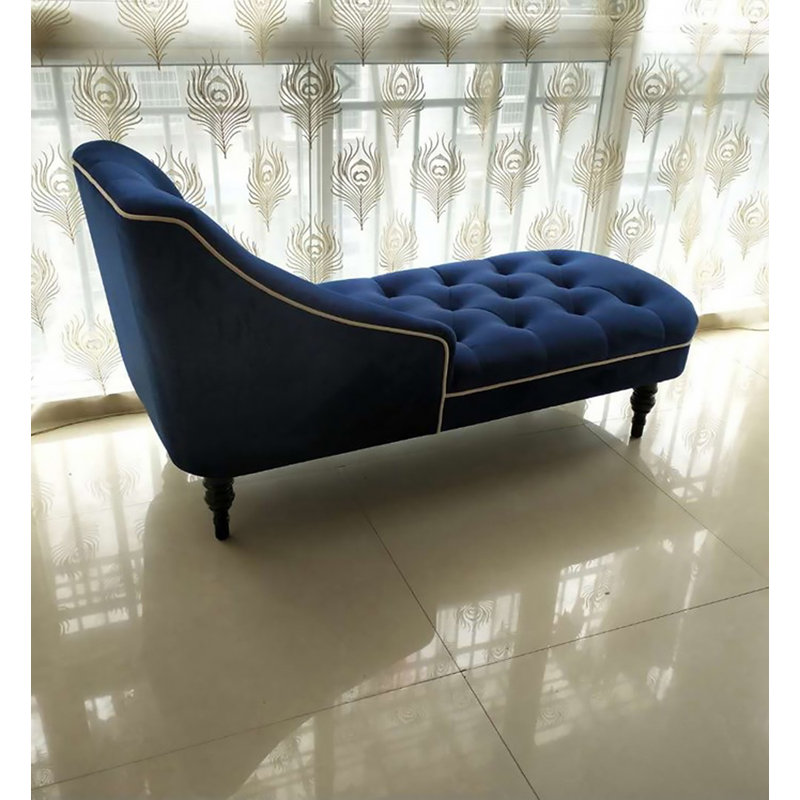 Chaise longue de style campagnard américain en bois massif et velours pour chambre et salon, Face à la droite