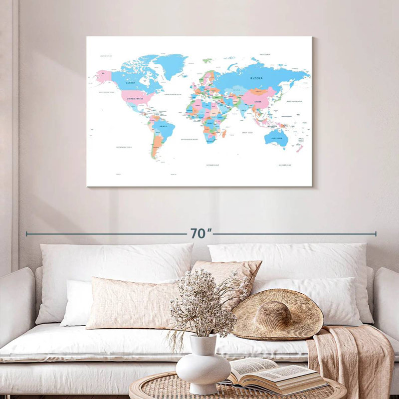 Carte du monde des pays pastel, H 30 po x l 45 po